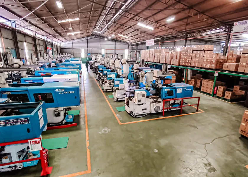 Rows of injection moulding machines